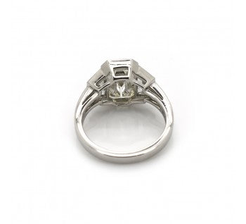 Emerald Cut Diamond Ring, Diamond Shoulders, 3cts Platinum