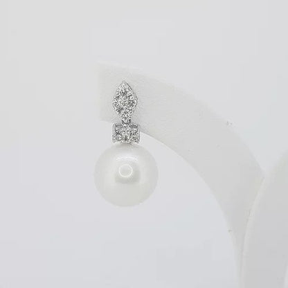 Pearl and Diamond Drop Earrings in 18ct White Gold