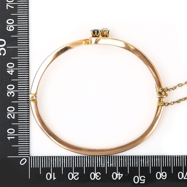 Edwardian Antique Sapphire Diamond 15ct Gold Bangle Bracelet