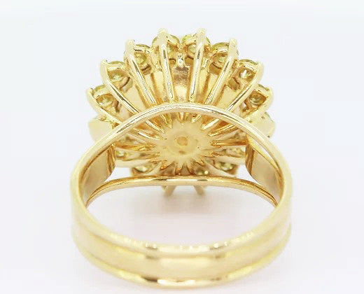 Golden South Sea Pearl and 2.00ct Fancy Yellow Diamond Cluster Ring, mounted in 18ct yellow gold