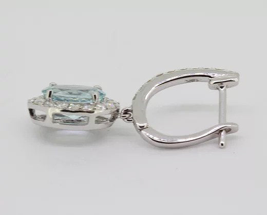 Aquamarine and Diamond Oval Cluster Drop Earrings, in 18ct white gold