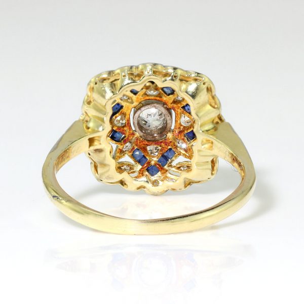 Art Deco Sapphire and Old Cut Diamond Cluster Dress Ring