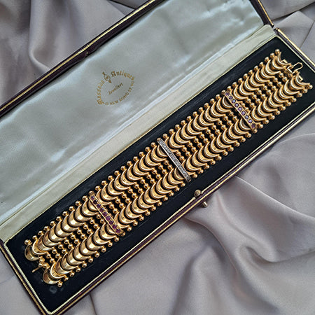 Antique 18ct Gold Fancy Link Bracelet with Diamonds and Rubies