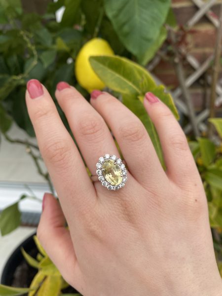 6.42ct Yellow Sapphire and Diamond Oval Cluster Ring in 18ct White Gold