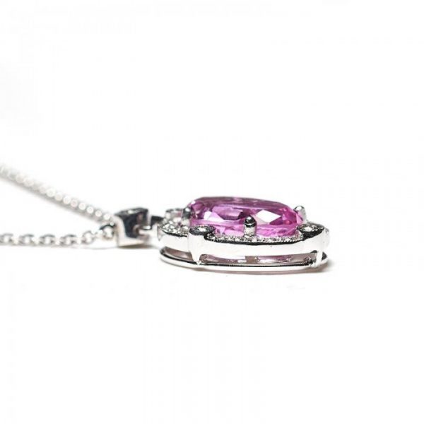 Pink Topaz and Diamond Oval Cluster Pendant, 2.23 carats