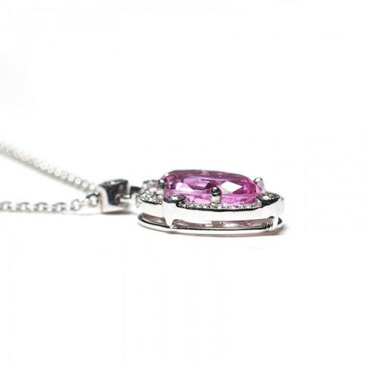 Pink Topaz and Diamond Oval Cluster Pendant, 2.23 carats