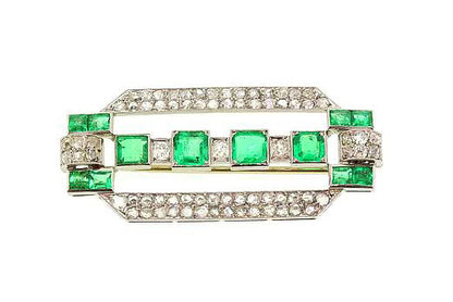 Antique Art Deco Columbian Emerald and Diamond Plaque Brooch