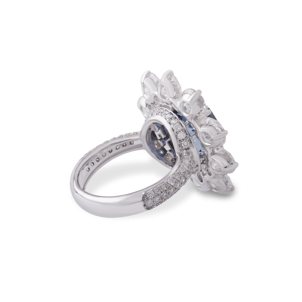 Cushion Cut Tanzanite and Diamond Floral Cluster Ring