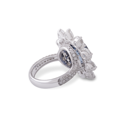 Cushion Cut Tanzanite and Diamond Floral Cluster Ring