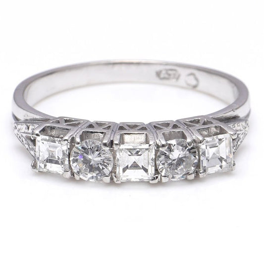 Brilliant and Princess Cut 0.75ct Diamond Five Stone Ring