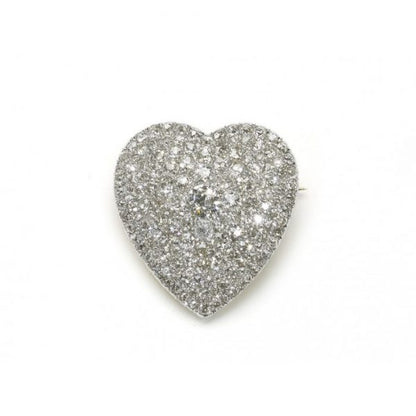 Vintage Old Cut Diamond Heart Brooch Pendant; pavé set with 6.50cts graduating old-cut diamonds, in platinum and 18ct yellow gold, Circa 1930