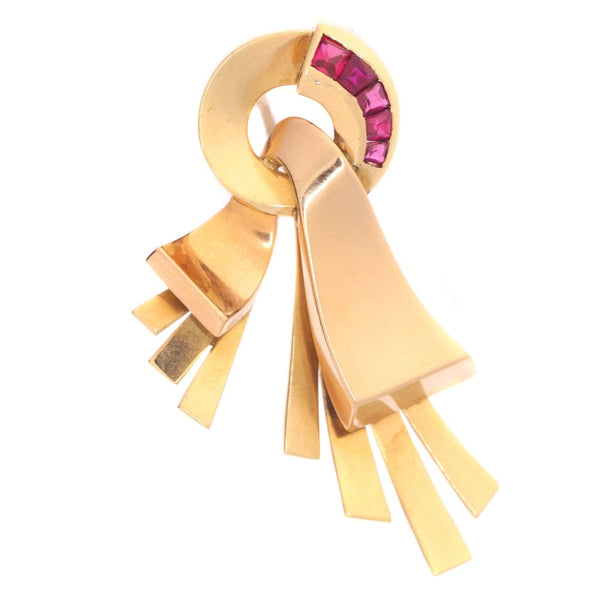 Vintage French Retro Channel set Ruby Brooch, 18ct Gold, Circa 1940