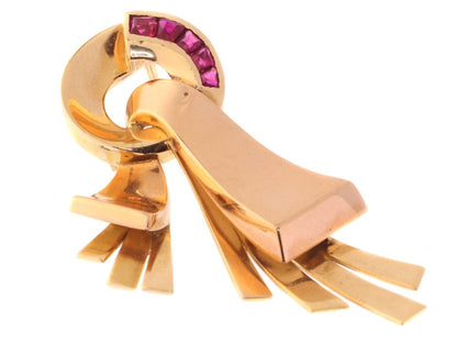 Vintage French Retro Channel set Ruby Brooch, 18ct Gold, Circa 1940