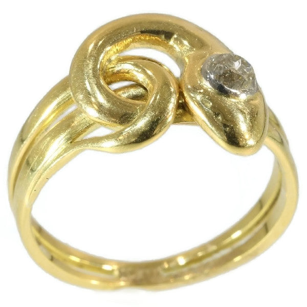 Antique Victorian Old Cut Diamond Snake Ring, 18ct Yellow Gold, c.1890