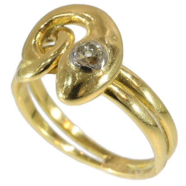 Antique Victorian Old Cut Diamond Snake Ring, 18ct Yellow Gold, c.1890