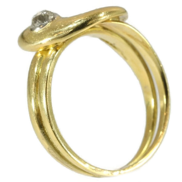 Antique Victorian Old Cut Diamond Snake Ring, 18ct Yellow Gold, c.1890