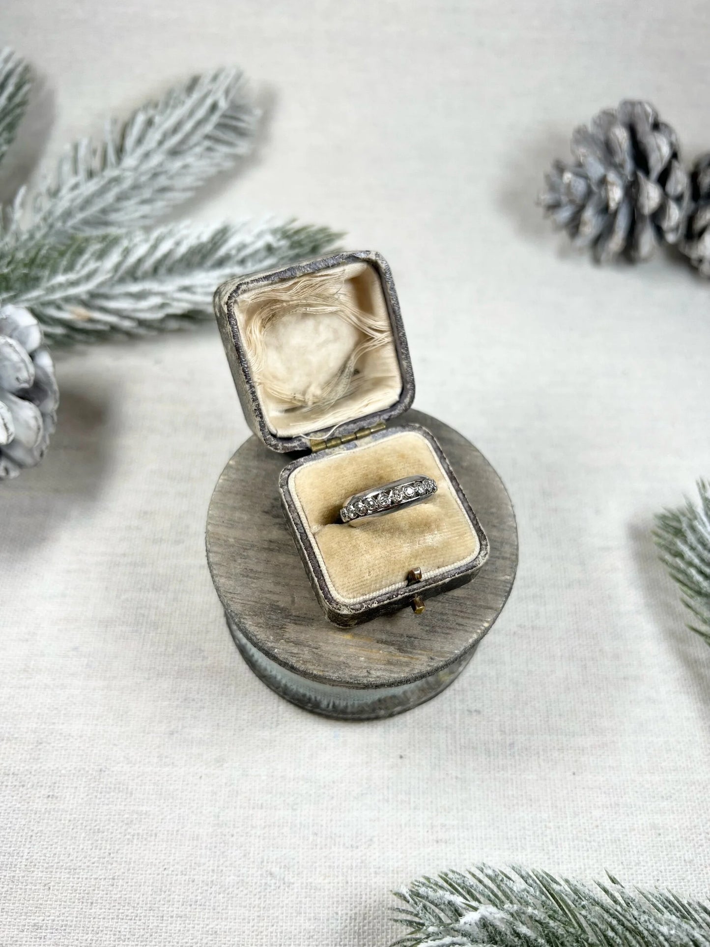 Vintage Platinum Old Cut Diamond Full Eternity Band Ring, Circa 1940