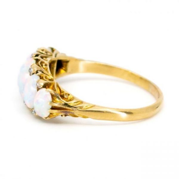 Antique Victorian Opal and Diamond Five-Stone Ring, Circa 1900