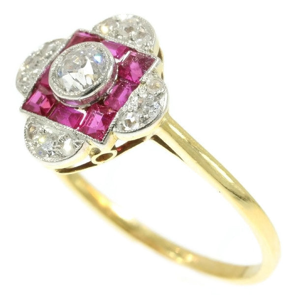 Art Deco Style Old Cut Diamond Target Cluster Ring, 18ct Gold