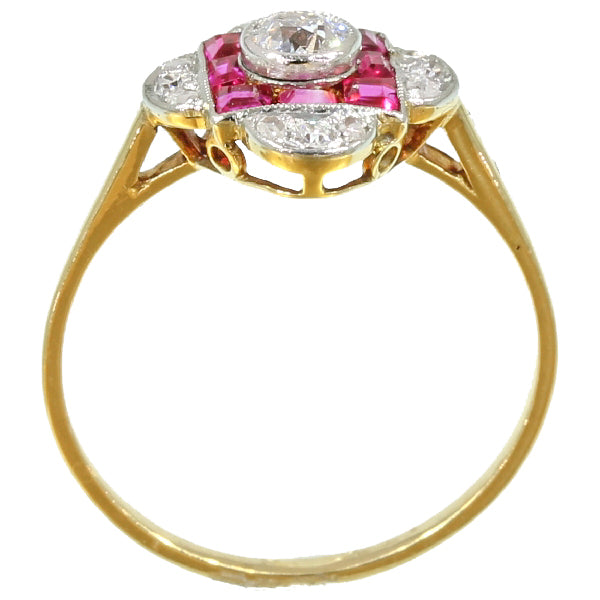 Art Deco Style Old Cut Diamond Target Cluster Ring, 18ct Gold