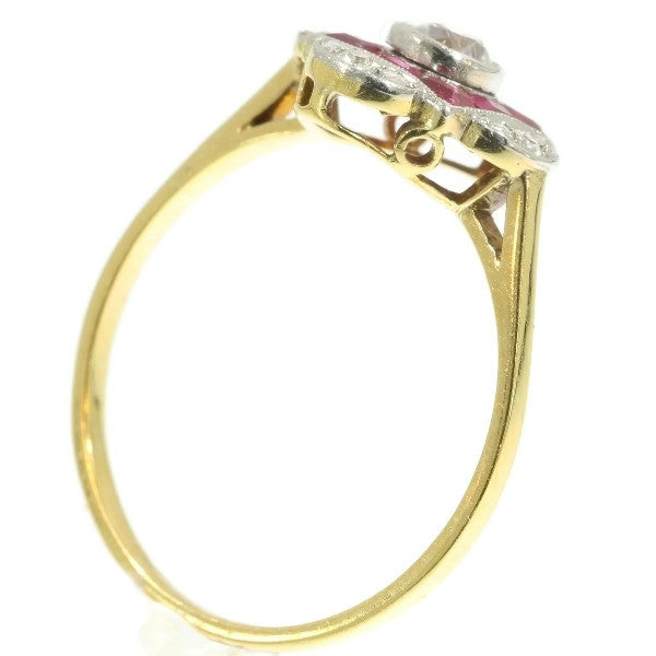 Art Deco Style Old Cut Diamond Target Cluster Ring, 18ct Gold