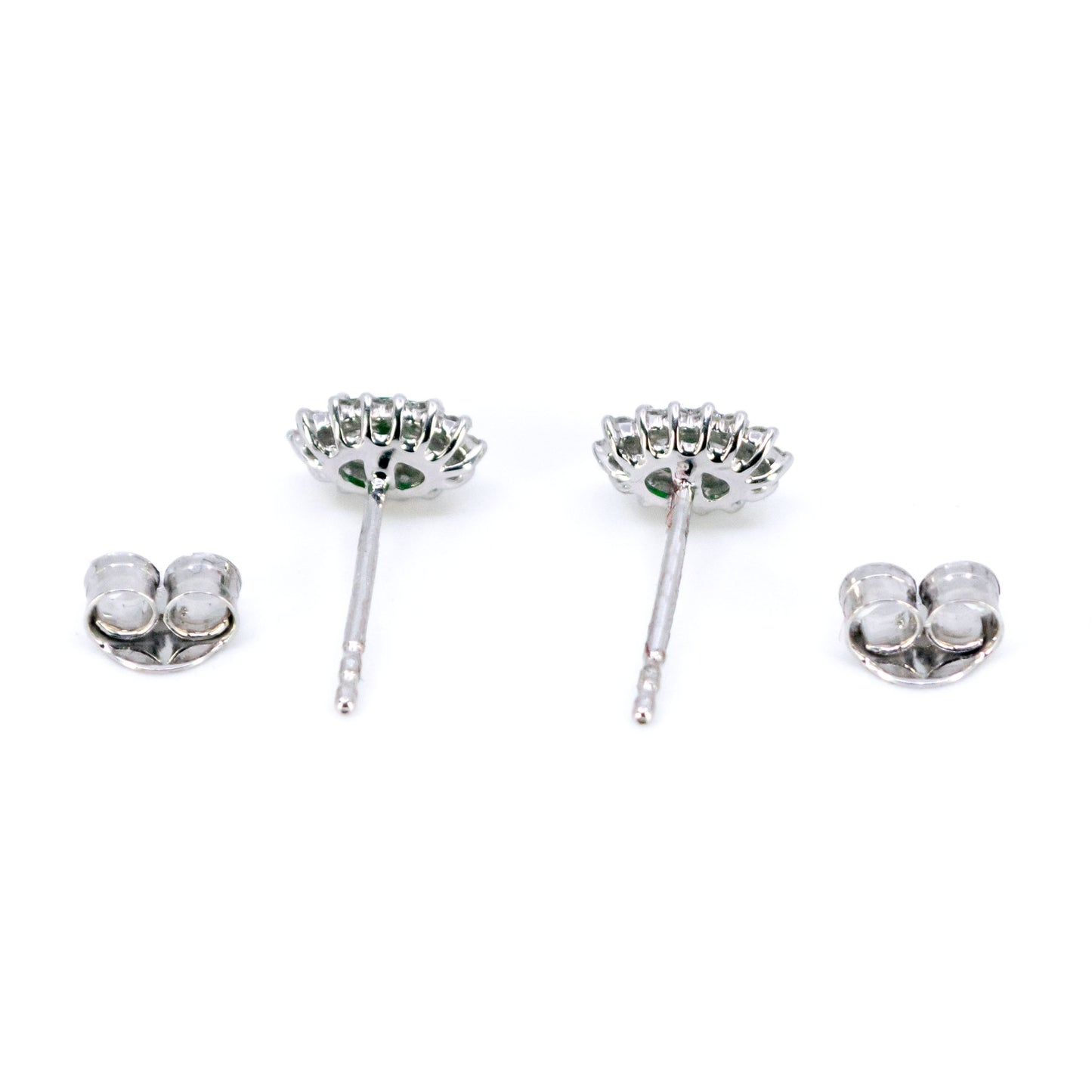 Modern 18 Carat White Gold Emerald and Diamond Oval Cluster Stud Earrings