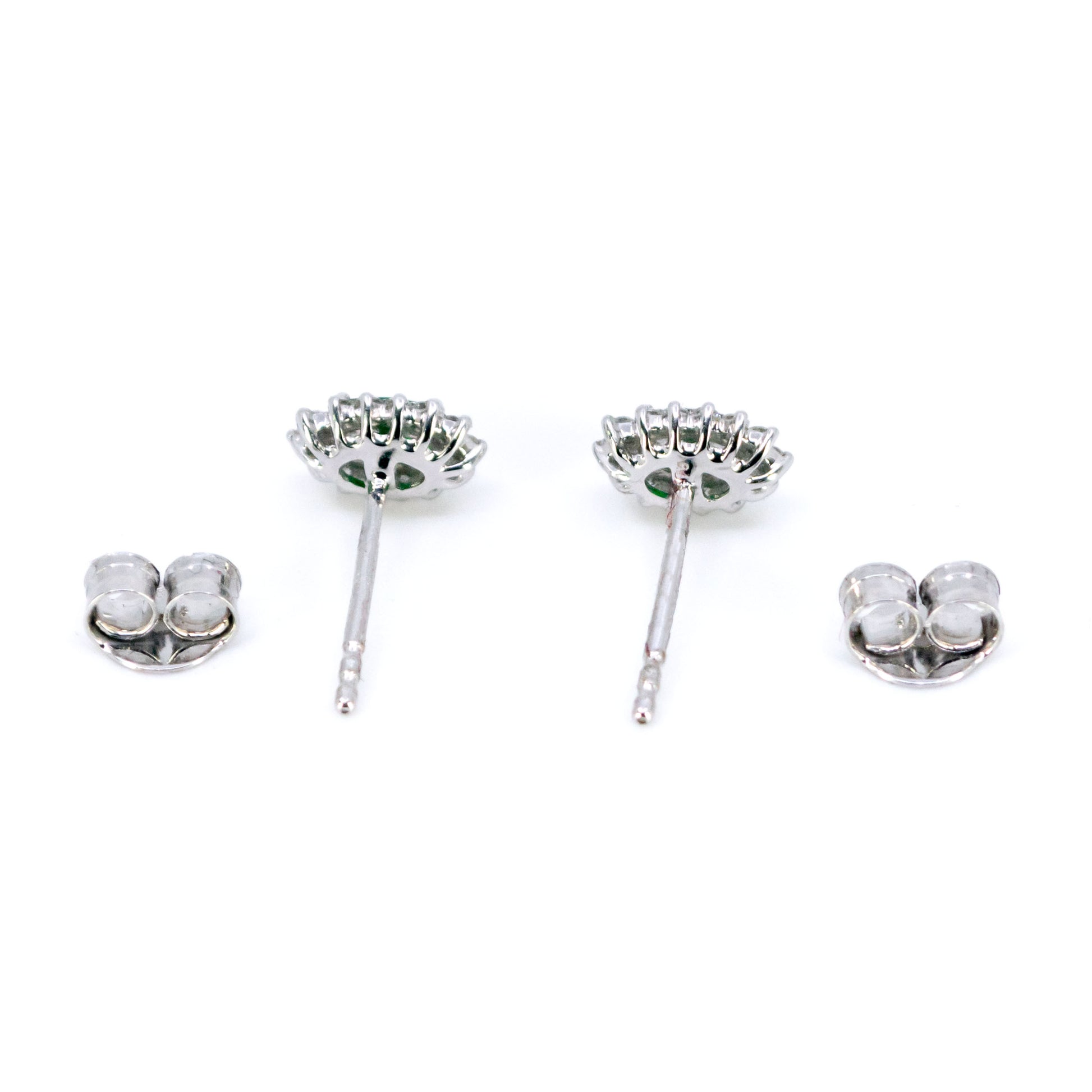 Modern 18 Carat White Gold Emerald and Diamond Oval Cluster Stud Earrings