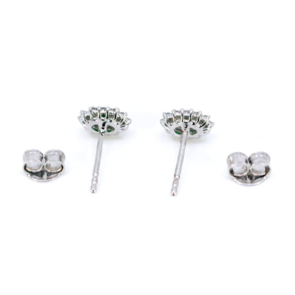 Modern 18 Carat White Gold Emerald and Diamond Oval Cluster Stud Earrings