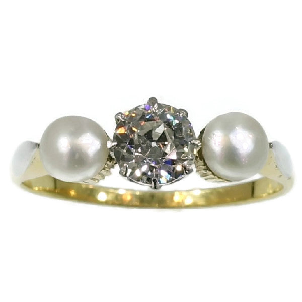 Antique Pearl and Diamond Three-Stone Ring, 0.60 carat, 18ct Gold