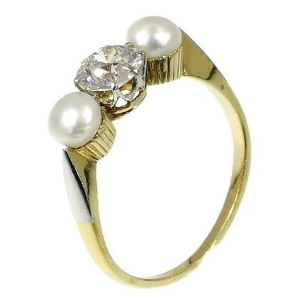 Antique Pearl and Diamond Three-Stone Ring, 0.60 carat, 18ct Gold