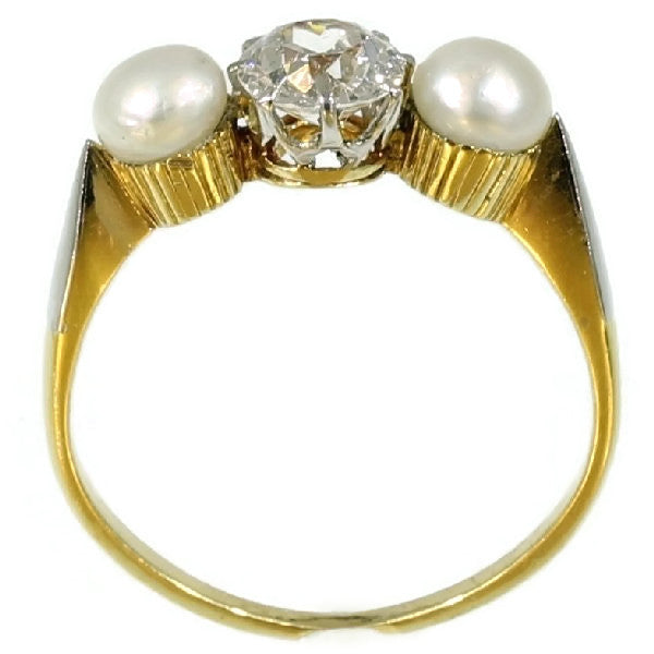 Antique Pearl and Diamond Three-Stone Ring, 0.60 carat, 18ct Gold