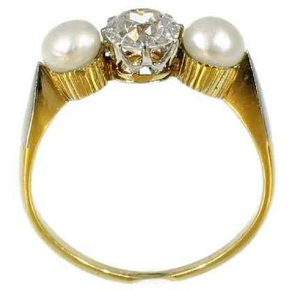 Antique Pearl and Diamond Three-Stone Ring, 0.60 carat, 18ct Gold