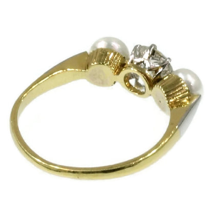 Antique Pearl and Diamond Three-Stone Ring, 0.60 carat, 18ct Gold