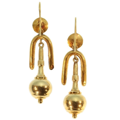 Antique Victorian 18ct Yellow Gold Drop Earrings, Original box, Circa 1870