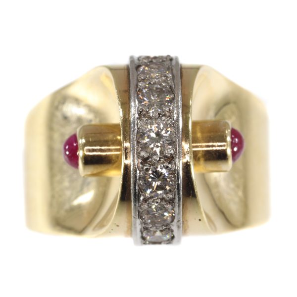 Vintage Retro Diamond and Ruby Dress Ring, 18ct Gold, Circa 1940
