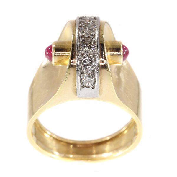 Vintage Retro Diamond and Ruby Dress Ring, 18ct Gold, Circa 1940
