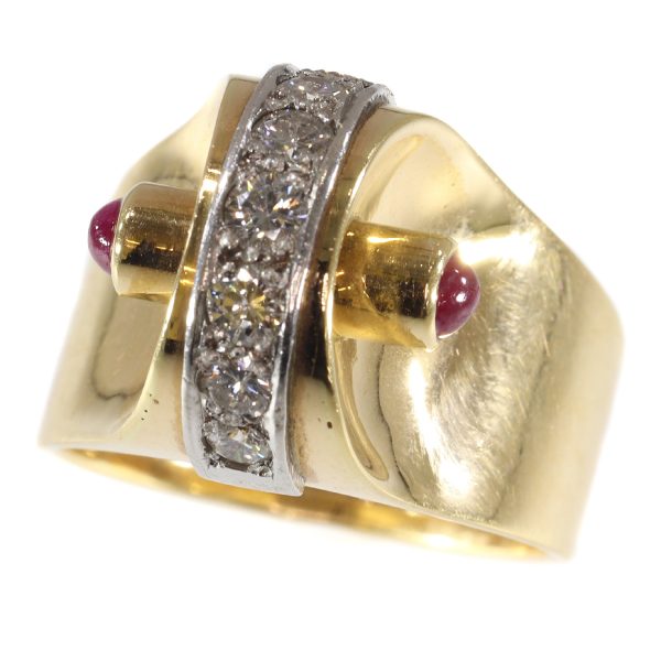 Vintage Retro Diamond and Ruby Dress Ring, 18ct Gold, Circa 1940