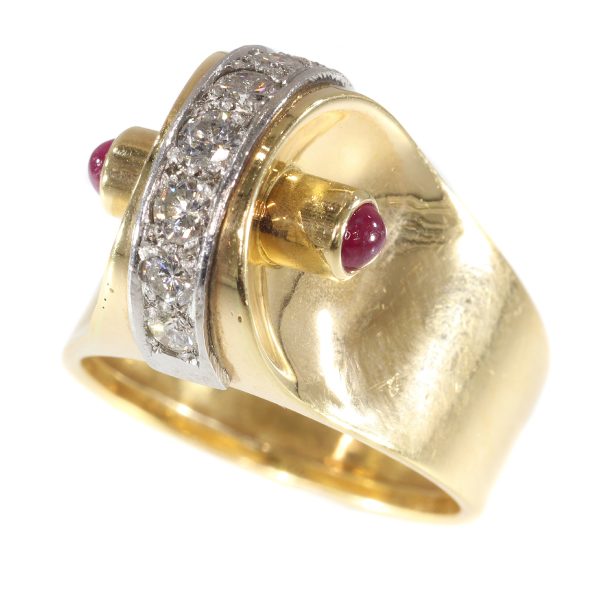 Vintage Retro Diamond and Ruby Dress Ring, 18ct Gold, Circa 1940