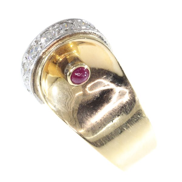 Vintage Retro Diamond and Ruby Dress Ring, 18ct Gold, Circa 1940