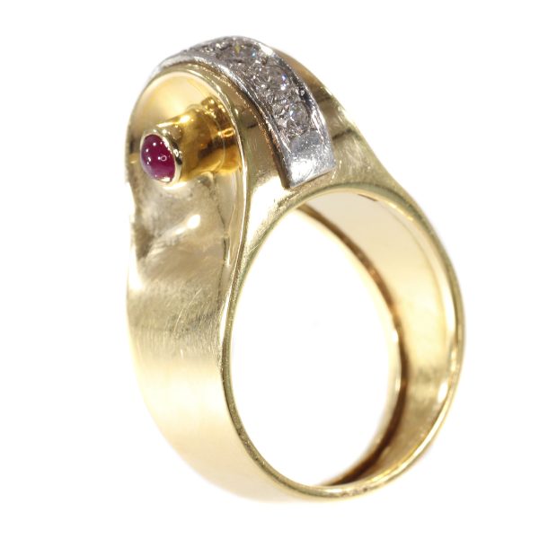 Vintage Retro Diamond and Ruby Dress Ring, 18ct Gold, Circa 1940