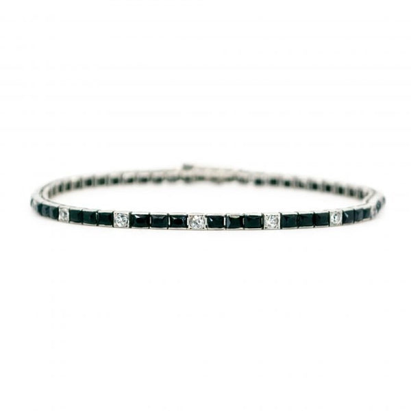 Vintage Onyx and Diamond Line Bracelet in Platinum, 0.75 carats