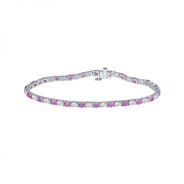 Pink Sapphire and Diamond Line Bracelet, totaling 8.97 carats