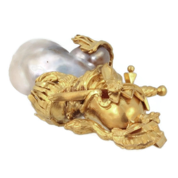 Victorian Baroque Pearl Pendant, Warrior Adornments in 18ct Yellow Gold