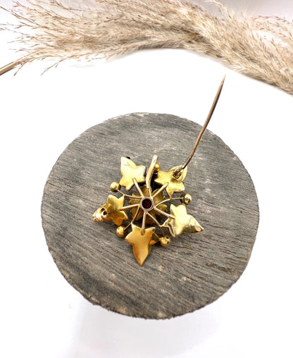 Antique 15 ct Gold, Edwardian Natural Seed Pearl Flower Pendant/Brooch
