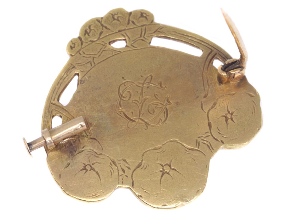 Antique Art Nouveau Zacha Diamond Set 18ct Gold Brooch