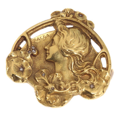 Antique Art Nouveau Zacha Diamond Set 18ct Gold Brooch