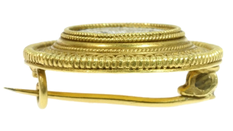 Antique Victorian Castellani Micro Mosaic 18ct Gold Brooch