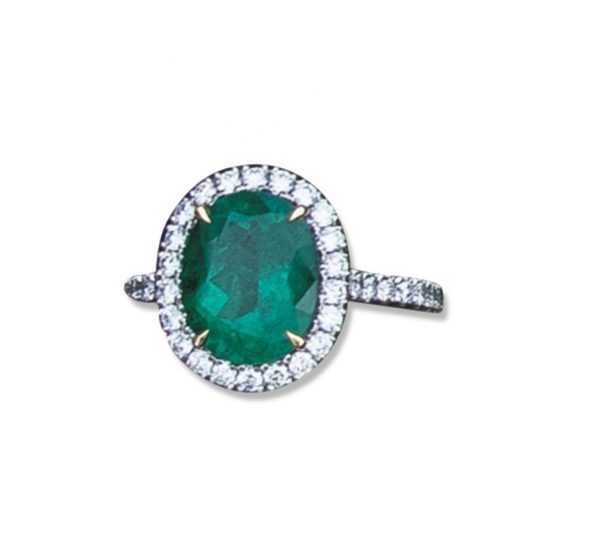Emerald and Diamond Halo Ring, 3.37 carats, Platinum