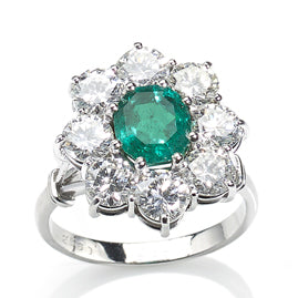 Colombian Emerald and Diamond Cluster Ring