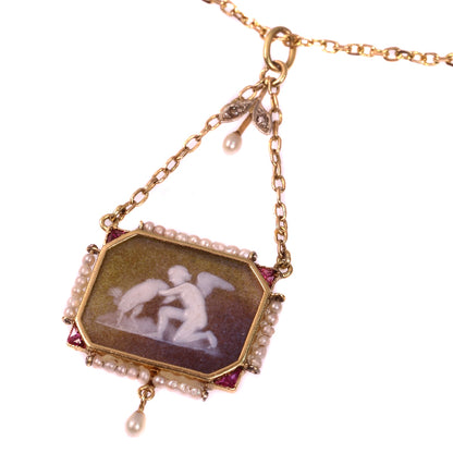 Antique Victorian Cameo Pendant on Gold Chain
